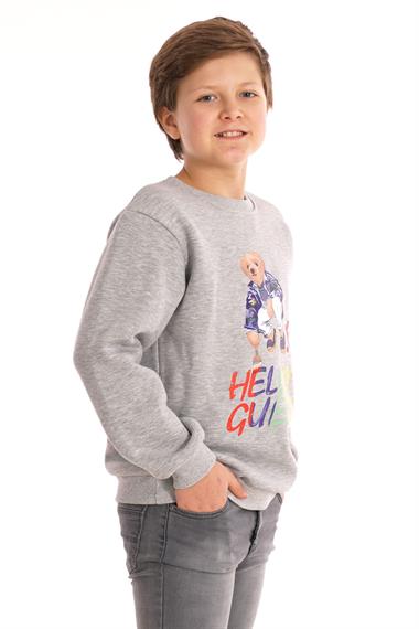 Hello Guest Baskılı Gri Renk Erkek Çocuk Sweat