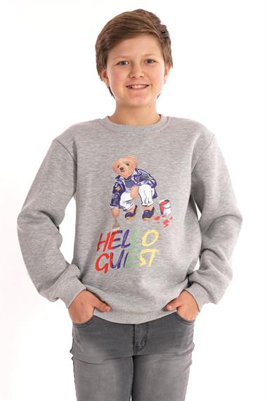 Hello Guest Baskılı Gri Renk Erkek Çocuk Sweat