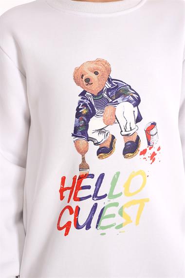 Hello Guest Baskılı Beyaz Renk Erkek Çocuk Sweat