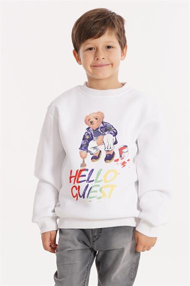 Hello Guest Baskılı Beyaz Renk Erkek Çocuk Sweat