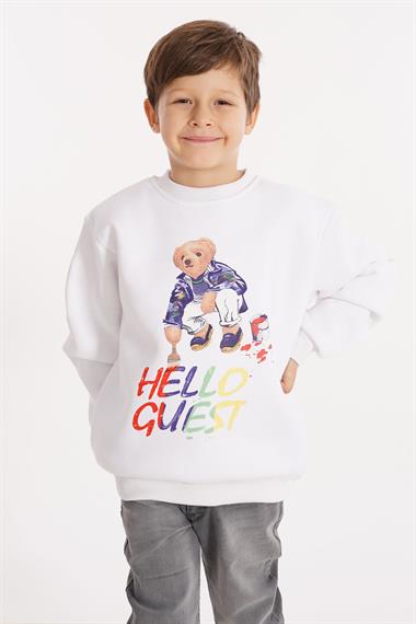Hello Guest Baskılı Beyaz Renk Erkek Çocuk Sweat