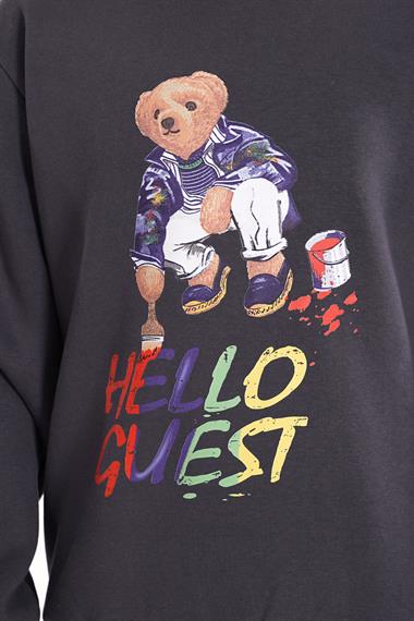 Hello Guest Baskılı Füme Renk Erkek Çocuk Sweat