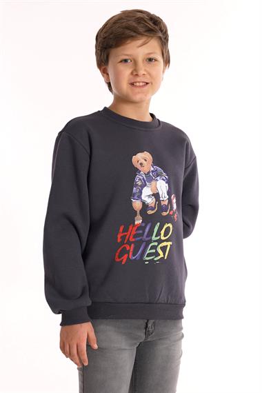 Hello Guest Baskılı Füme Renk Erkek Çocuk Sweat