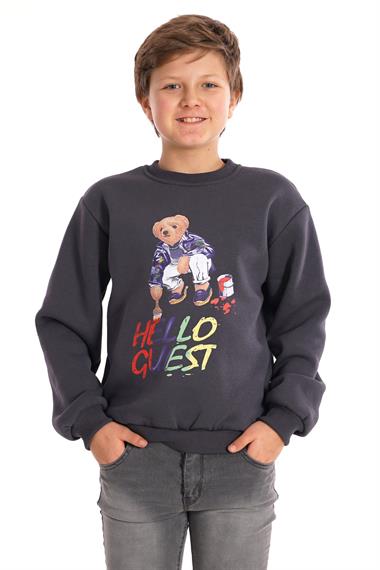 Hello Guest Baskılı Füme Renk Erkek Çocuk Sweat