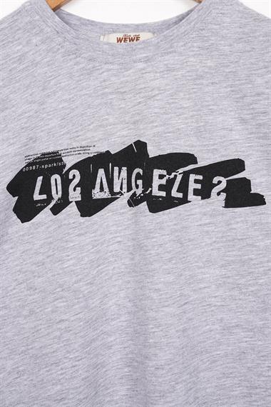Los Angeles Baskılı Gri Melanj Renk Erkek Çocuk Tshirt