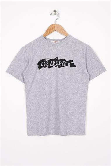 Los Angeles Baskılı Gri Melanj Renk Erkek Çocuk Tshirt