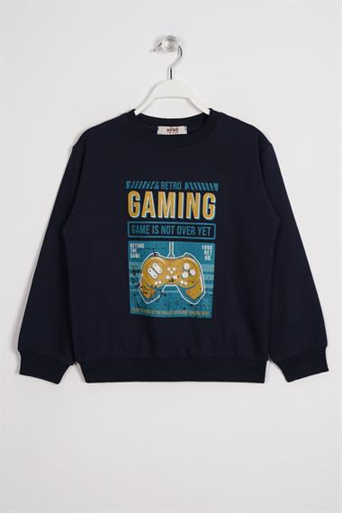 Gaming Baskılı Lacivert Renk Erkek Çocuk Sweatshirt