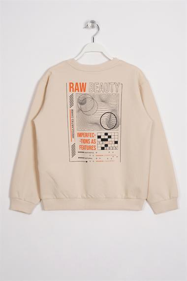 Yazı Baskılı Taş Renk Erkek Çocuk  Sweatshirt