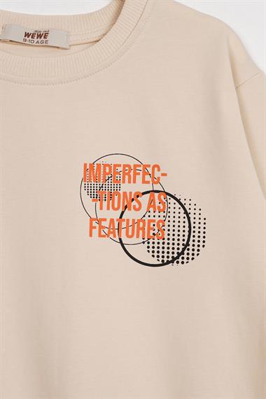 Yazı Baskılı Taş Renk Erkek Çocuk  Sweatshirt