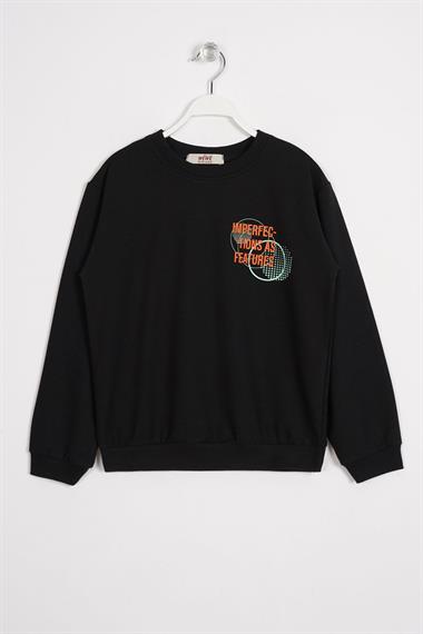Yazı Baskılı Siyah Renk Erkek Çocuk  Sweatshirt