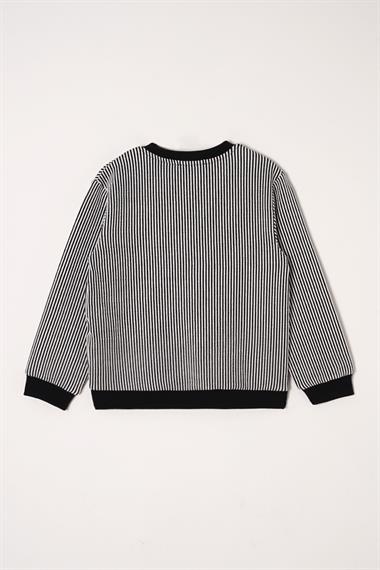 Bisiklet Yaka Tek Cep Siyah Renk Erkek Çocuk Çizgili Sweatshirt