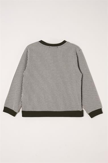 Bisiklet Yaka Tek Cep Haki Renk Erkek Çocuk Çizgili Sweatshirt