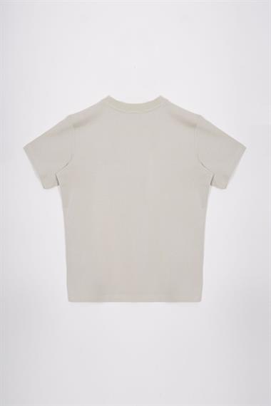 Bisiklet Yaka Kaplan Baskılı Taş Renk Erkek Çocuk Tshirt