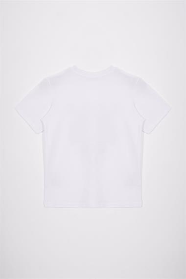 Bisiklet Yaka Kaplan Baskılı Beyaz Renk Erkek Çocuk Tshirt