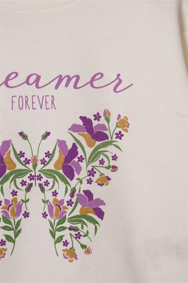 Dreamer Kelebek Baskılı Ekru-Koyu Lila Renk Kız Çocuk Eşofman Takımı