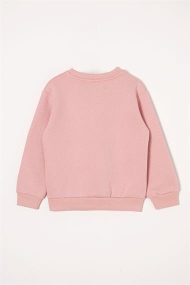 Yazı Baskılı Toz Pembe Renk Kız Çocuk Sweat