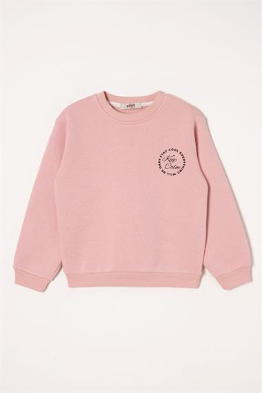 Yazı Baskılı Toz Pembe Renk Kız Çocuk Sweat