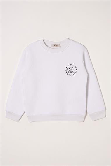 Yazı Baskılı Beyaz Renk Kız Çocuk Sweat