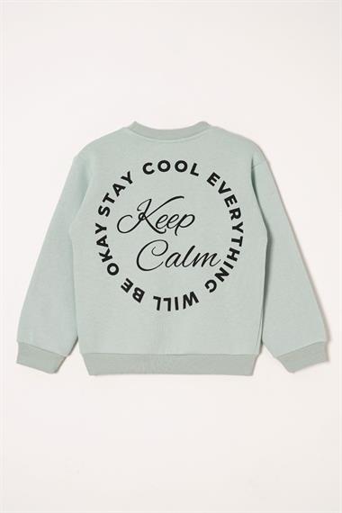 Yazı Baskılı Mint Renk Kız Çocuk Sweat