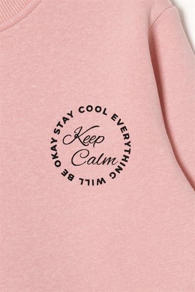 Yazı Baskılı Toz Pembe Renk Kız Çocuk Sweat