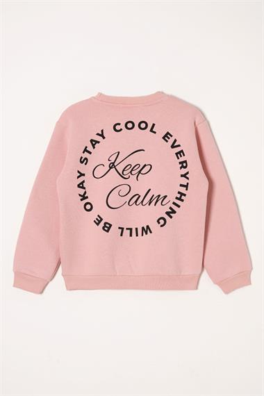 Yazı Baskılı Toz Pembe Renk Kız Çocuk Sweat