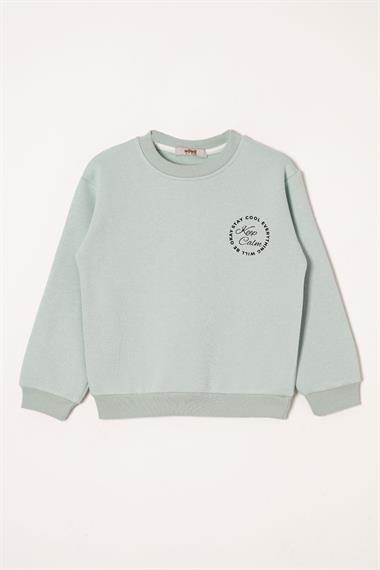Yazı Baskılı Mint Renk Kız Çocuk Sweat
