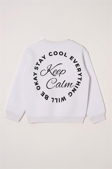 Yazı Baskılı Beyaz Renk Kız Çocuk Sweat