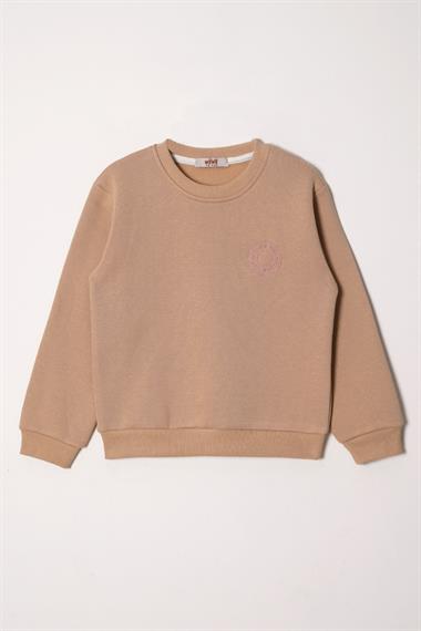Power Gİrl Nakışlı Şardonlu Kız Çocuk Vizon Renk Sweat