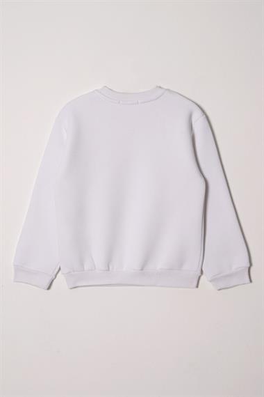 Power Girl Nakışlı Şardonlu Kız Çocuk Ekru Renk Sweat