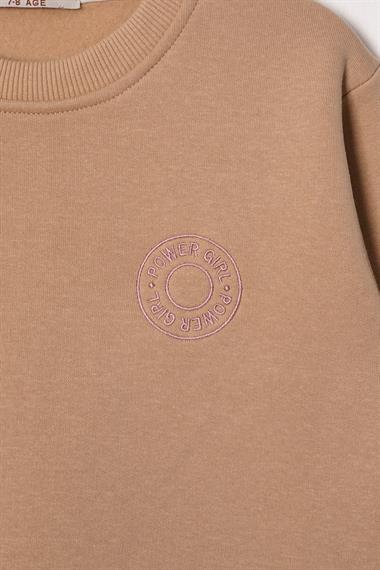 Power Gİrl Nakışlı Şardonlu Kız Çocuk Vizon Renk Sweat