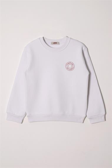 Power Girl Nakışlı Şardonlu Kız Çocuk Ekru Renk Sweat