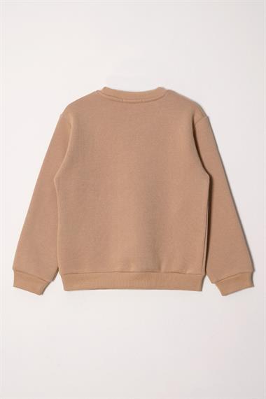 Power Gİrl Nakışlı Şardonlu Kız Çocuk Vizon Renk Sweat
