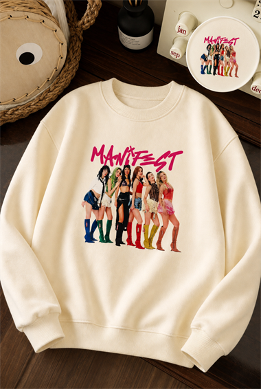 Kız Çocuk Manifest Baskılı Ekru Yumuşak Dokulu Sweetshirt