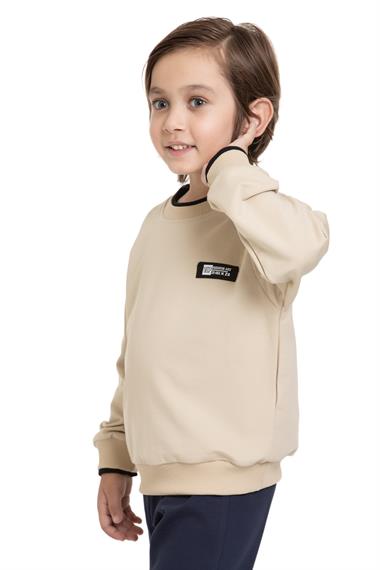 Yakası Kaşkorse Detaylı Bej Renk Erkek Çocuk Sweatshirt