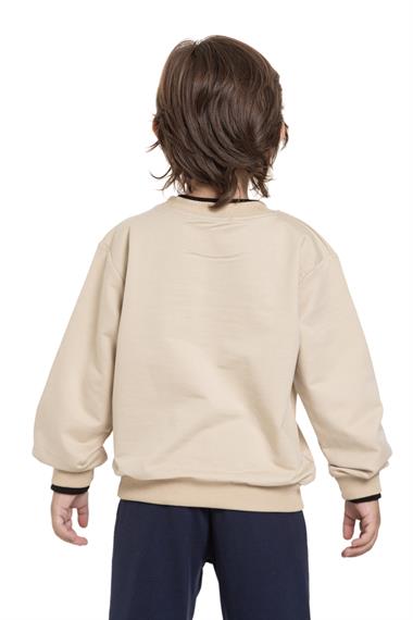 Yakası Kaşkorse Detaylı Bej Renk Erkek Çocuk Sweatshirt