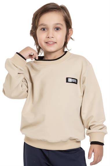 Yakası Kaşkorse Detaylı Bej Renk Erkek Çocuk Sweatshirt