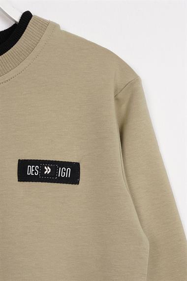 Yakası ve Kolları Garnili Haki Renk Erkek Çocuk Sweatshirt