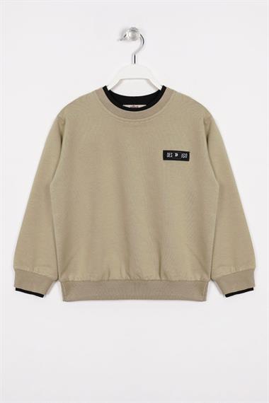 Yakası ve Kolları Garnili Haki Renk Erkek Çocuk Sweatshirt