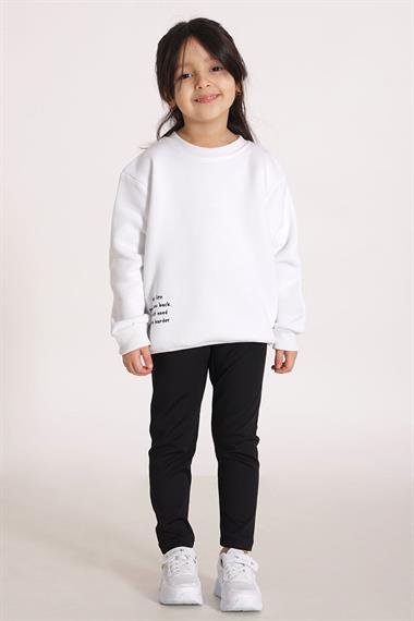 Yazı Baskılı Ekru Renk Kız Çocuk Sweat