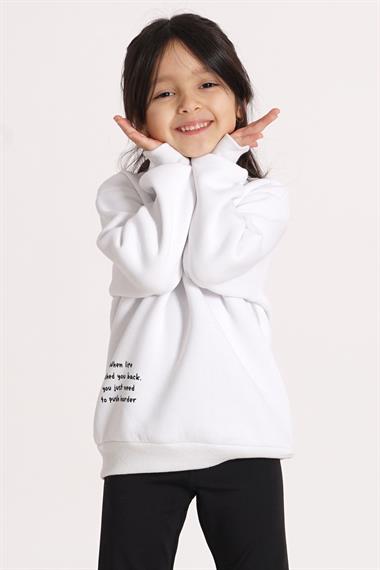 Yazı Baskılı Ekru Renk Kız Çocuk Sweat