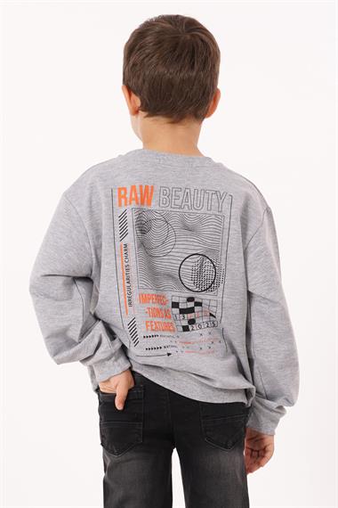 Yazı Baskılı Gri Melanj Renk Erkek Çocuk  Sweatshirt