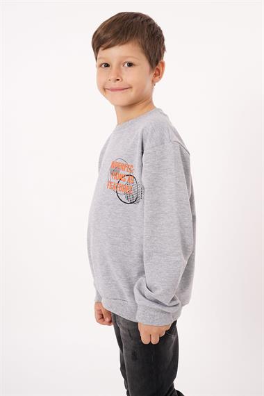 Yazı Baskılı Gri Melanj Renk Erkek Çocuk  Sweatshirt