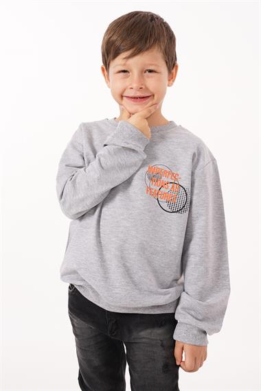 Yazı Baskılı Gri Melanj Renk Erkek Çocuk  Sweatshirt