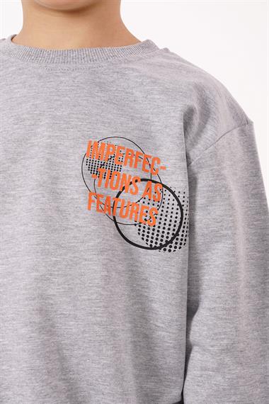 Yazı Baskılı Gri Melanj Renk Erkek Çocuk  Sweatshirt