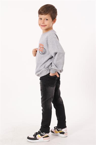 Yazı Baskılı Gri Melanj Renk Erkek Çocuk  Sweatshirt