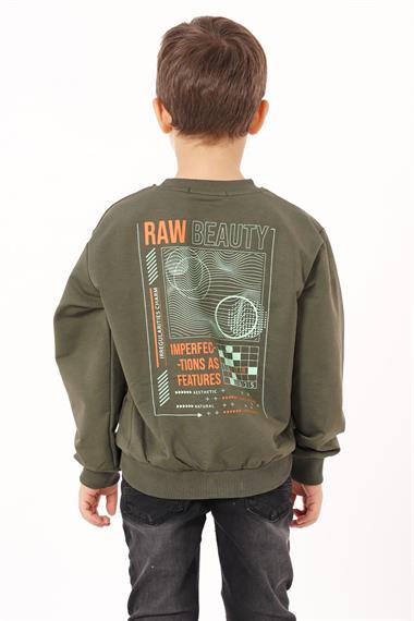 Yazı Baskılı Haki Renk Erkek Çocuk  Sweatshirt
