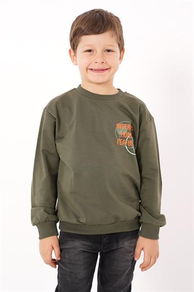 Yazı Baskılı Haki Renk Erkek Çocuk  Sweatshirt