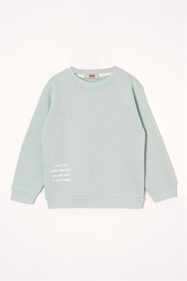 Yazı Baskılı Mint Renk Kız Çocuk Sweat