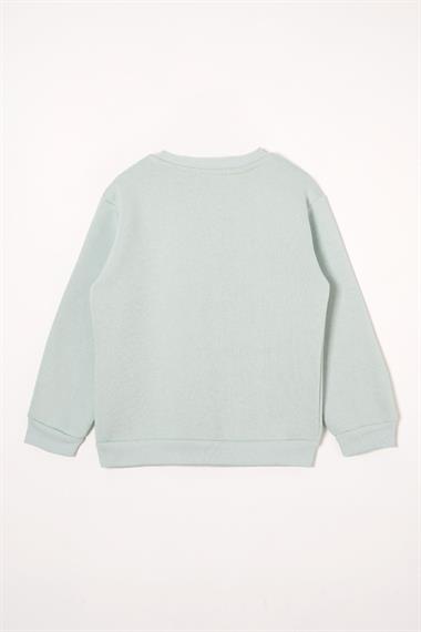 Yazı Baskılı Mint Renk Kız Çocuk Sweat