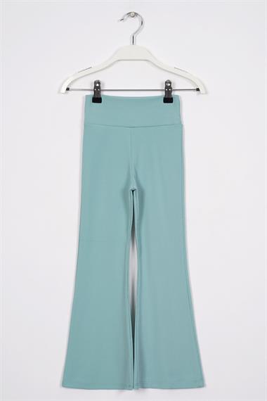 Yüksek Bel İspanyol Paça Fitilli Çağla Yeşili Renk Kız Çocuk Tayt